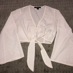 white polka dot tie crop top